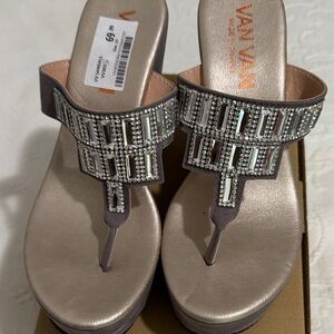 Vince Camuto Metallic Sandals with Rhinestone Accents